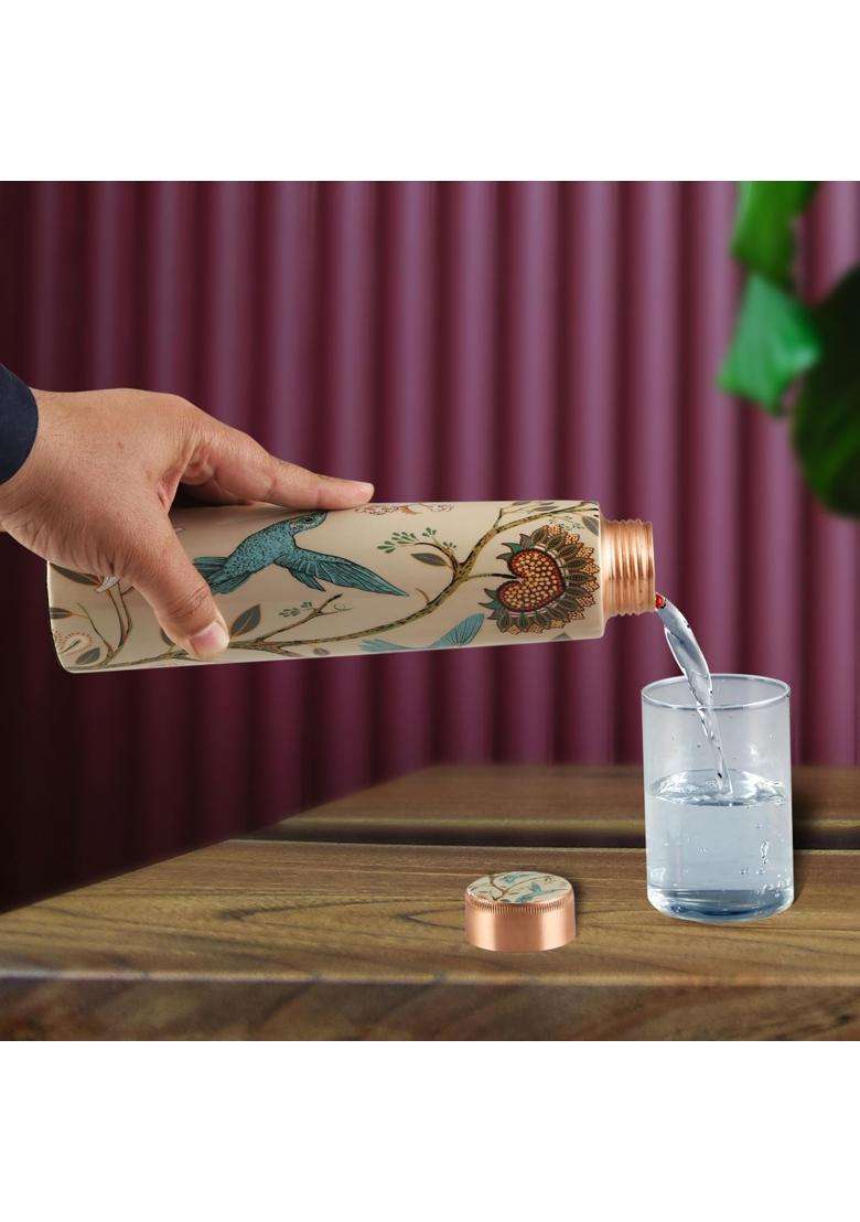 R Ayurveda Copper Copper Bottle with Enamel Print for Better Finish for Gym Yoga Stay Hyderated | 1 L | 1.1 Qt | Leak Proof - Indya