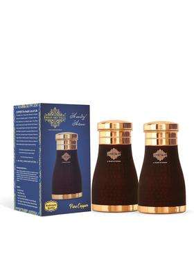 INDIAN ART VILLA Copper Bedroom Water Bottle with Inbuilt Glass | 1000 ml | 33.8 fl oz | Pack of 2 | Hammered Finish