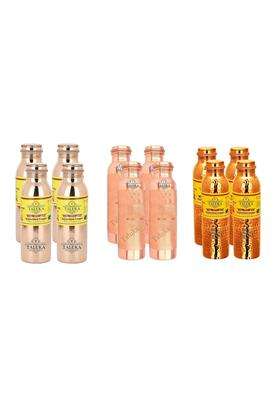Taluka With T Logo Taluka Handmade Pure Copper Joint Free Leak Proof Water Bottle Drink Ware | 1000 ml | 33.8 fl oz | 12-Piece Set