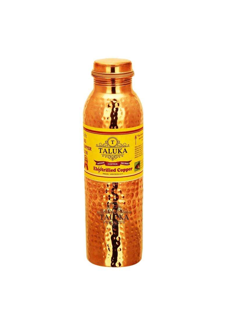Taluka With T Logo Taluka Handmade Pure Copper Joint Free Leak Proof Water Bottle Drink Ware | 1000 ml | 33.8 fl oz | 12-Piece Set - Indya