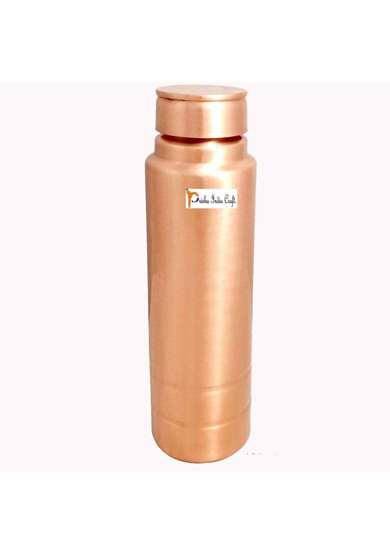 Prisha India Craft Pure Copper Bottle Lacquer Coated New Grip Design Water Bottles | 1000 ml | 33.8 fl oz - Indya