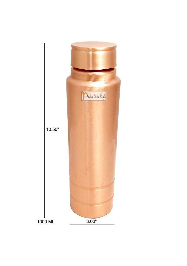 Prisha India Craft Pure Copper Bottle Lacquer Coated New Grip Design Water Bottles | 1000 ml | 33.8 fl oz - Indya
