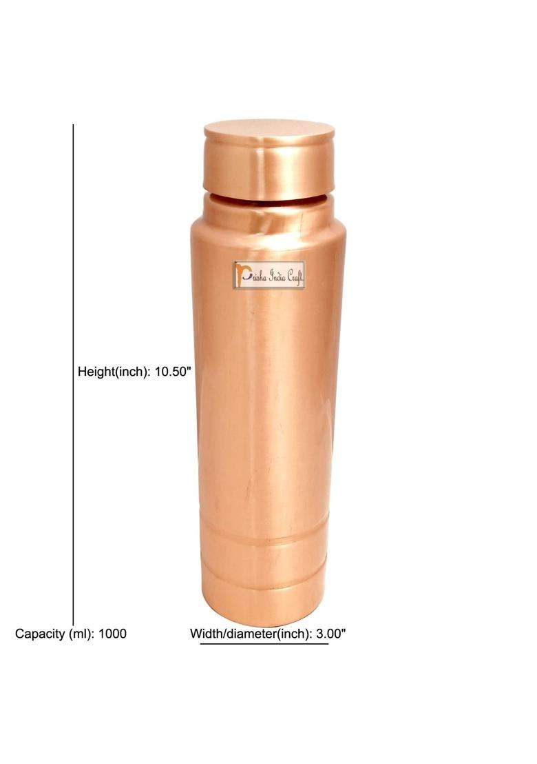 Prisha India Craft Pure Copper Bottle Lacquer Coated New Grip Design Water Bottles | 1000 ml | 33.8 fl oz - Indya