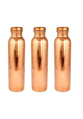 Gyarsilal's Pure Tamba Copper Water Bottle | 1 L | 1.1 Qt | Pack of 3 | Handcrafted | Leak Proof