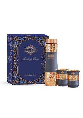 INDIAN ART VILLA Copper Drinkware in Grey Silk Finish | 300 ml | 10.1 fl oz | 2-Piece Set