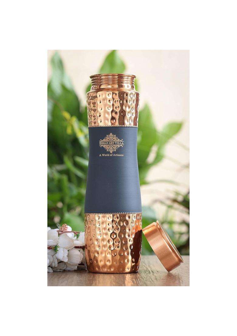 INDIAN ART VILLA Copper Drinkware in Grey Silk Finish | 300 ml | 10.1 fl oz | 2-Piece Set - Indya