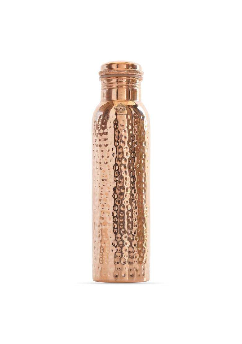 INDIAN ART VILLA Copper Hammered Design Water Bottle | 1000 ml | 33.8 fl oz - Indya