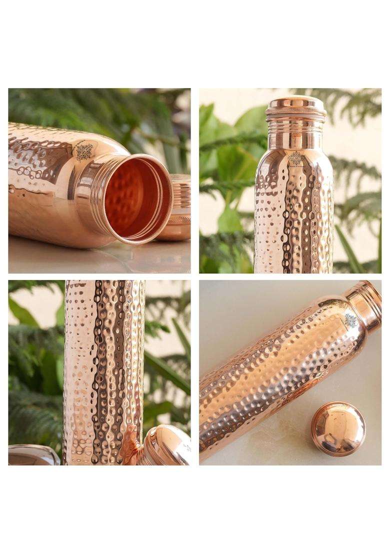 INDIAN ART VILLA Copper Hammered Design Water Bottle | 1000 ml | 33.8 fl oz - Indya