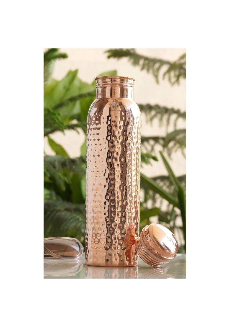 INDIAN ART VILLA Copper Hammered Design Water Bottle | 1000 ml | 33.8 fl oz - Indya