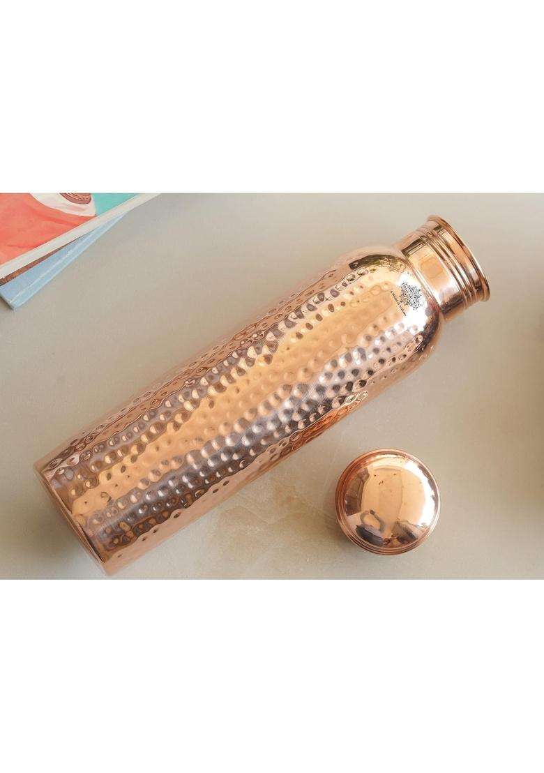 INDIAN ART VILLA Copper Hammered Design Water Bottle | 1000 ml | 33.8 fl oz - Indya
