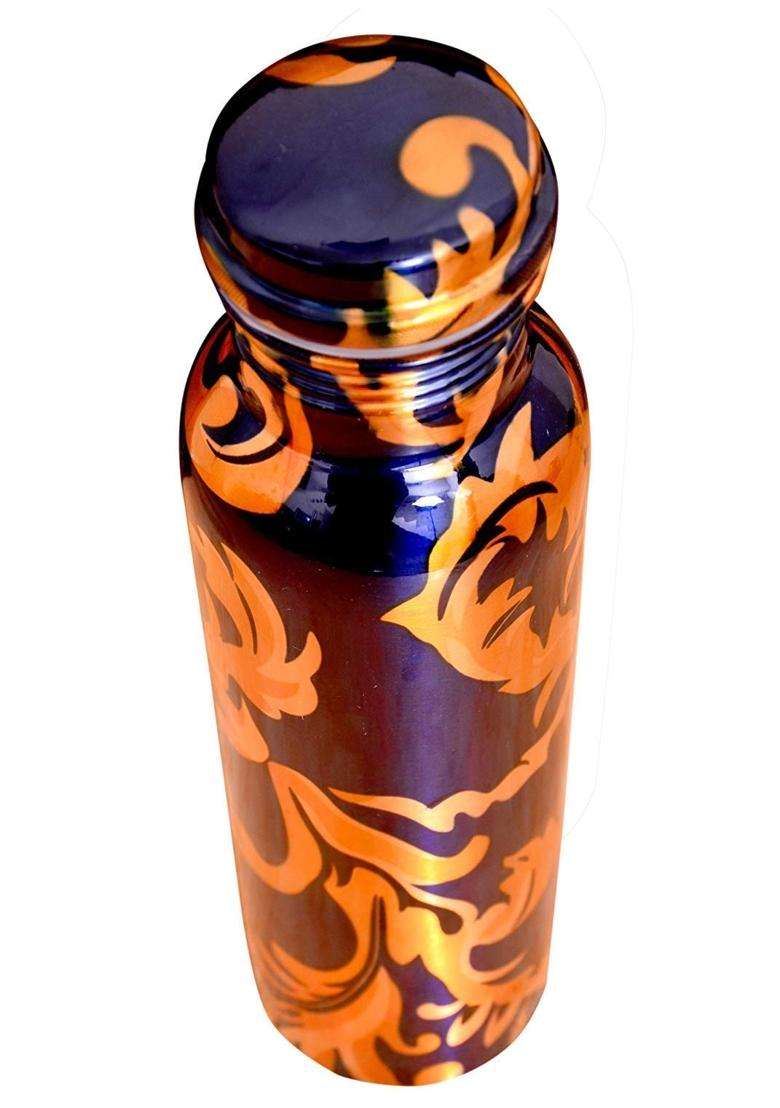 JAIPUR ACE Leaf Print Water Copper Bottle | 1000 ml | 33.8 fl oz - Indya