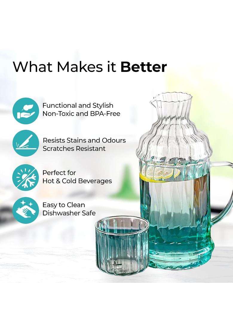 The Better Home Zest Borosilicate Glass Water Jug with Lid | 1.5 L | 1.6 Qt | 2-Piece Set - Indya