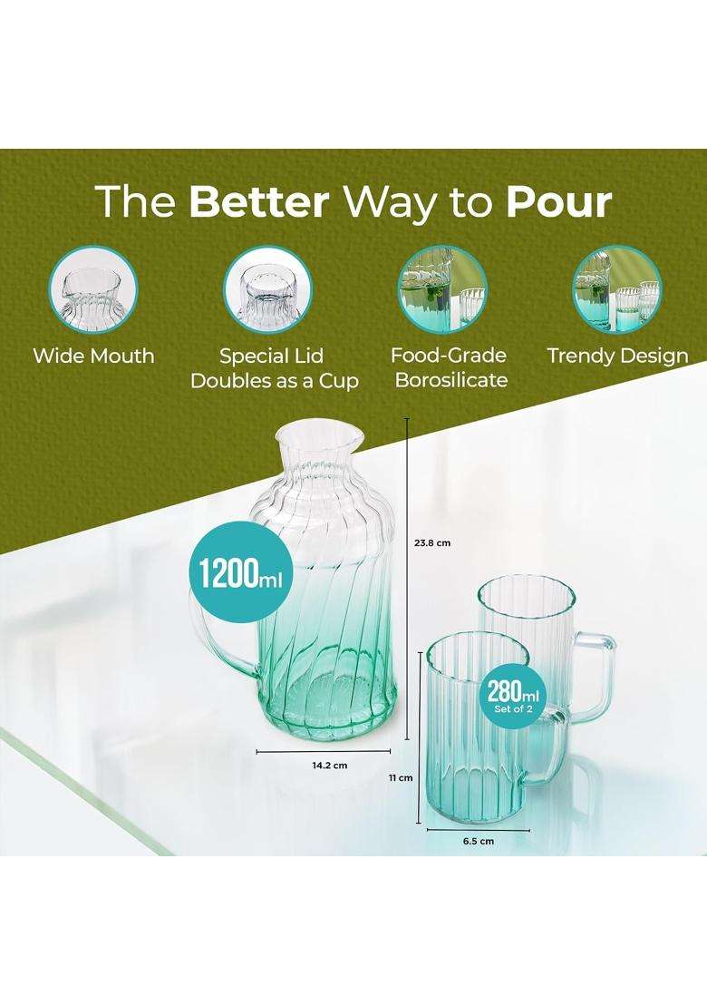 The Better Home Zest Borosilicate Glass Water Jug with Lid | 1.5 L | 1.6 Qt | 2-Piece Set - Indya
