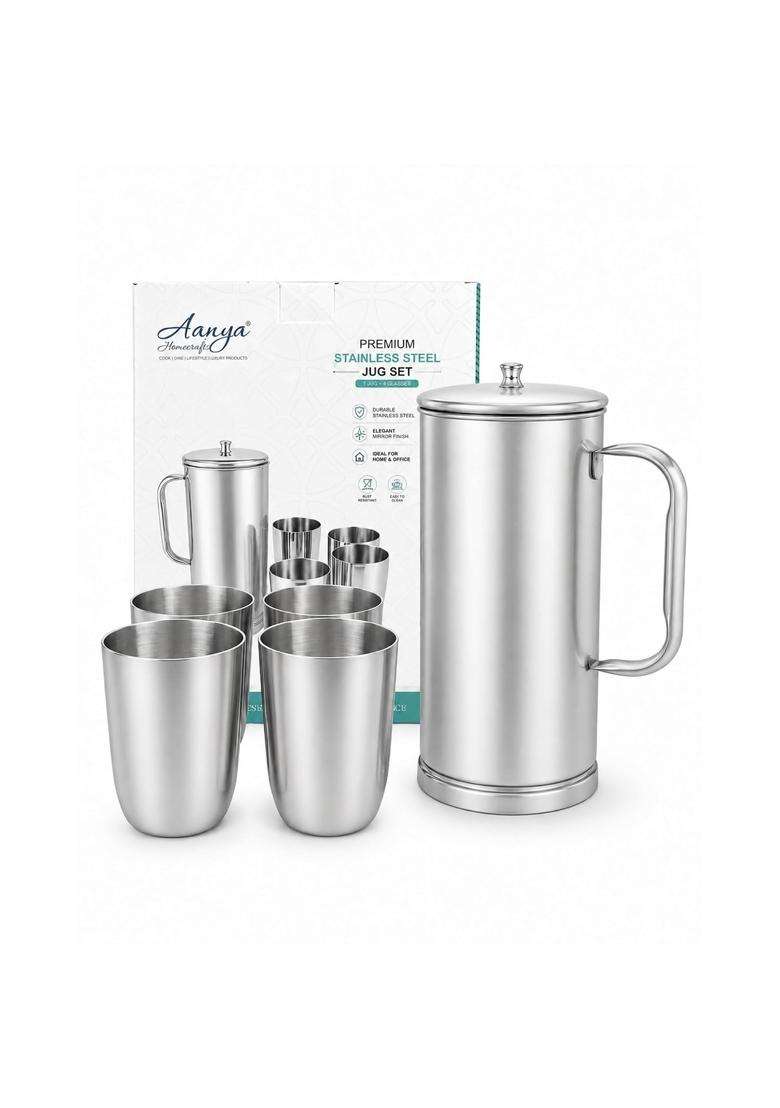 AANYA HOME CRAFT Aanya Homecraft Stainless Steel Jug with 4 Glass Set - Indya