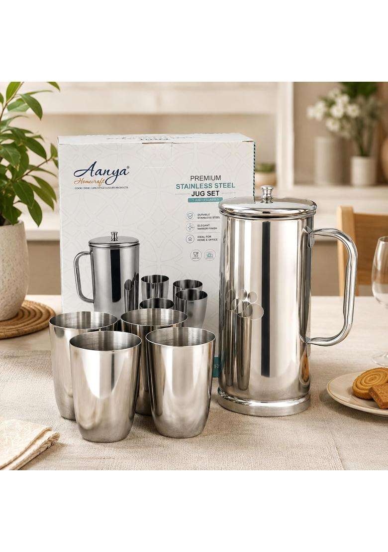 AANYA HOME CRAFT Aanya Homecraft Stainless Steel Jug with 4 Glass Set - Indya