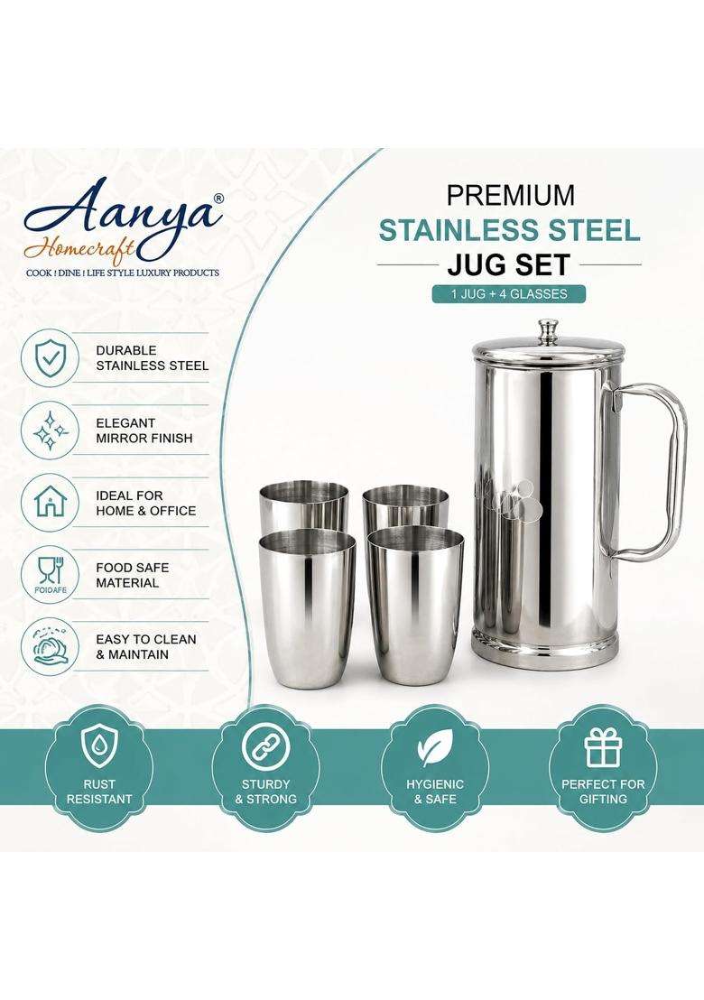 AANYA HOME CRAFT Aanya Homecraft Stainless Steel Jug with 4 Glass Set - Indya