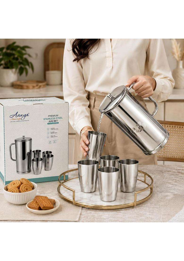 AANYA HOME CRAFT Aanya Homecraft Stainless Steel Jug with 4 Glass Set - Indya