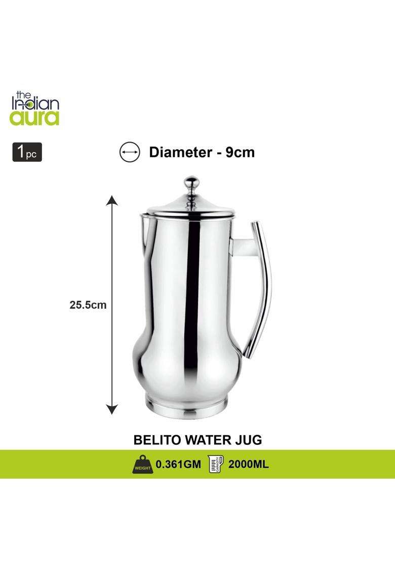 The Indian Aura Stainless Steel Belito Water Jug | 2 L | 2.1 Qt | With Lid | Rust Resistant - Indya