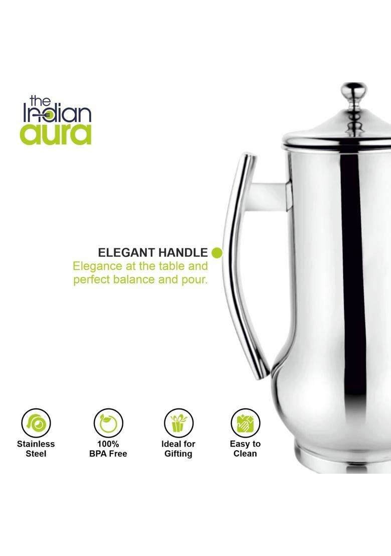 The Indian Aura Stainless Steel Belito Water Jug | 2 L | 2.1 Qt | With Lid | Rust Resistant - Indya
