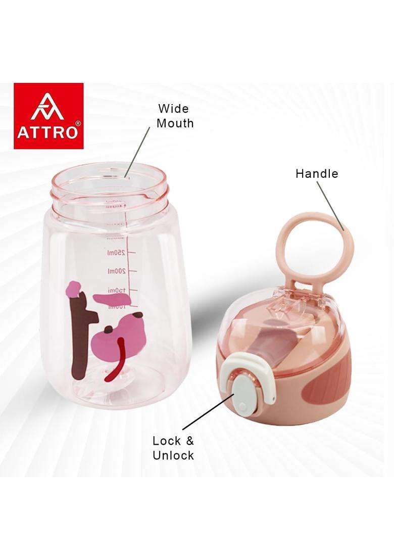 ATTRO Sippy Kids Water Bottle with Fliptop Lid and Straw Kids Bottle ML Mention | 400 ml | 13.5 fl oz | BPA Free | Leak Proof - Indya