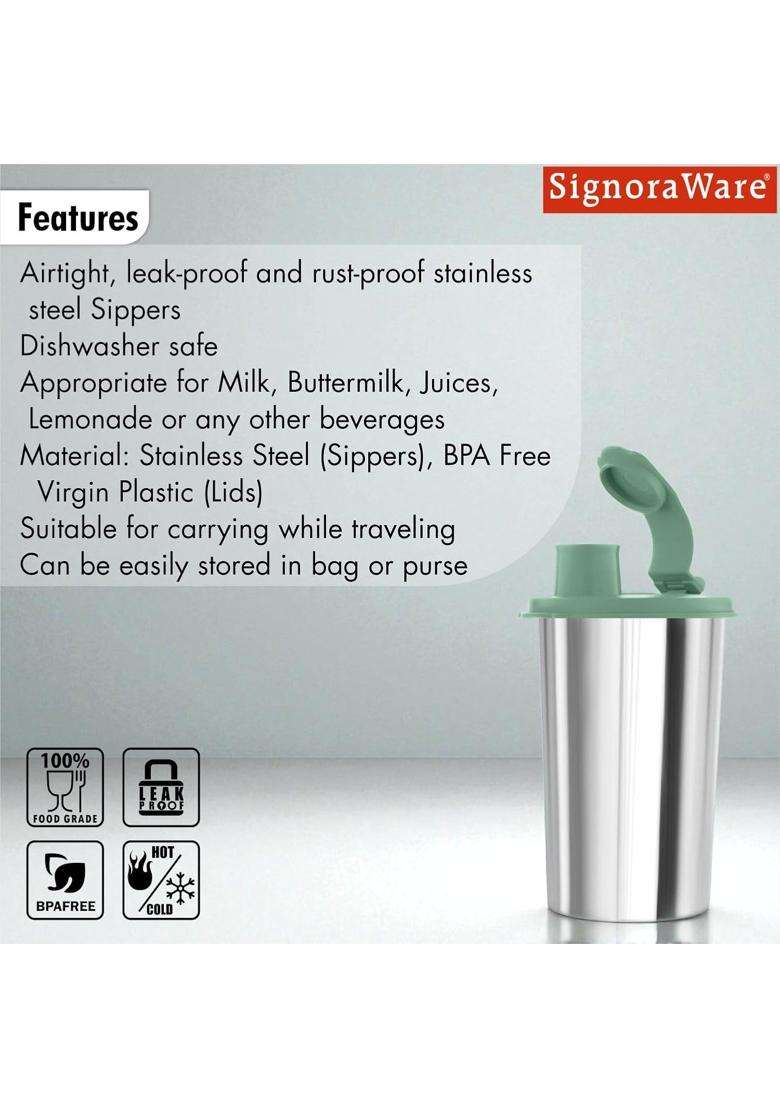 SIGNORA WARE SignoraWare Mini Stylish Stainless Steel Sipper | 300 ml | 10.1 fl oz | Leak Proof - Indya