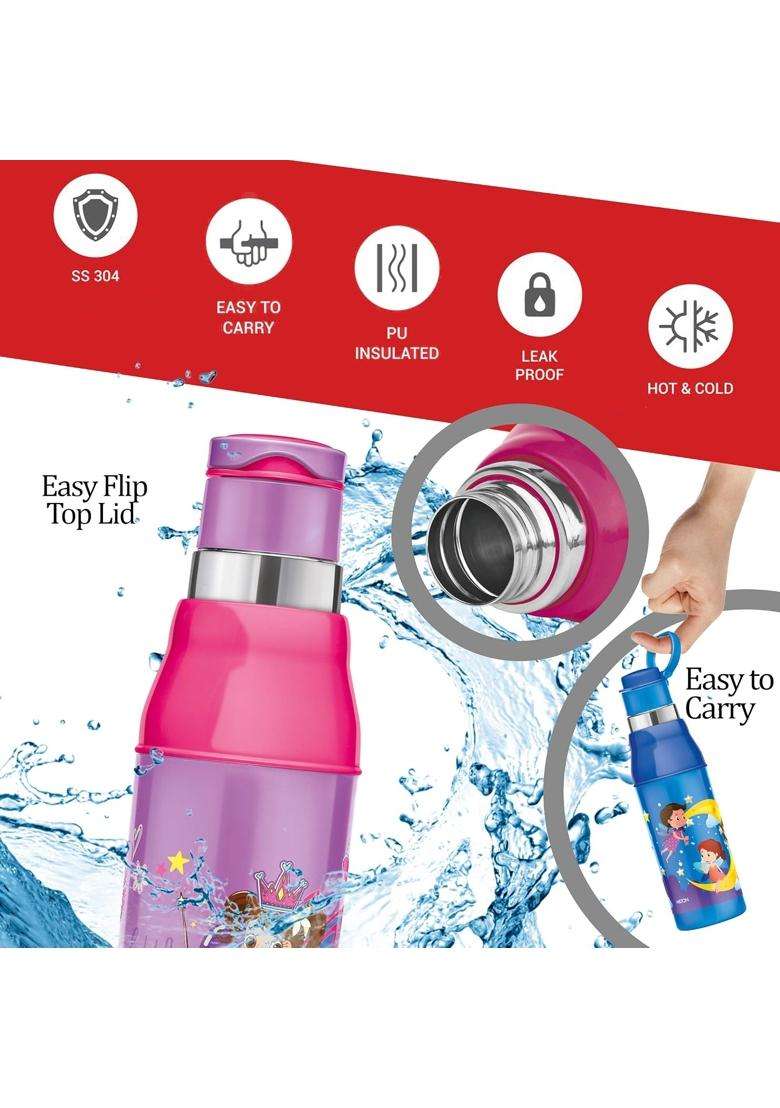 MILTON Kool Steelight 600 Kids Plastic Insulated Water Bottle with Straw | 500 ml | 16.9 fl oz | BPA Free | Leak Proof | Food Safe - Indya