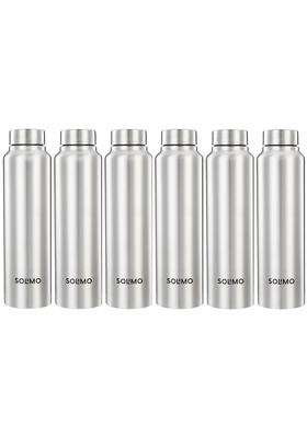 Solimo Amazon Brand Solimo Stainless Steel Water Bottles | 1 L | 1.1 Qt | 6-Piece Set | Food Safe | Rust Resistant