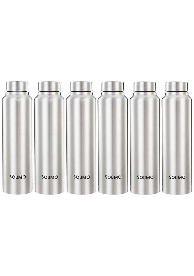 Solimo Amazon Brand Solimo Stainless Steel Water Bottles | 1 L | 1.1 Qt | 6-Piece Set | Food Safe | Rust Resistant - Indya