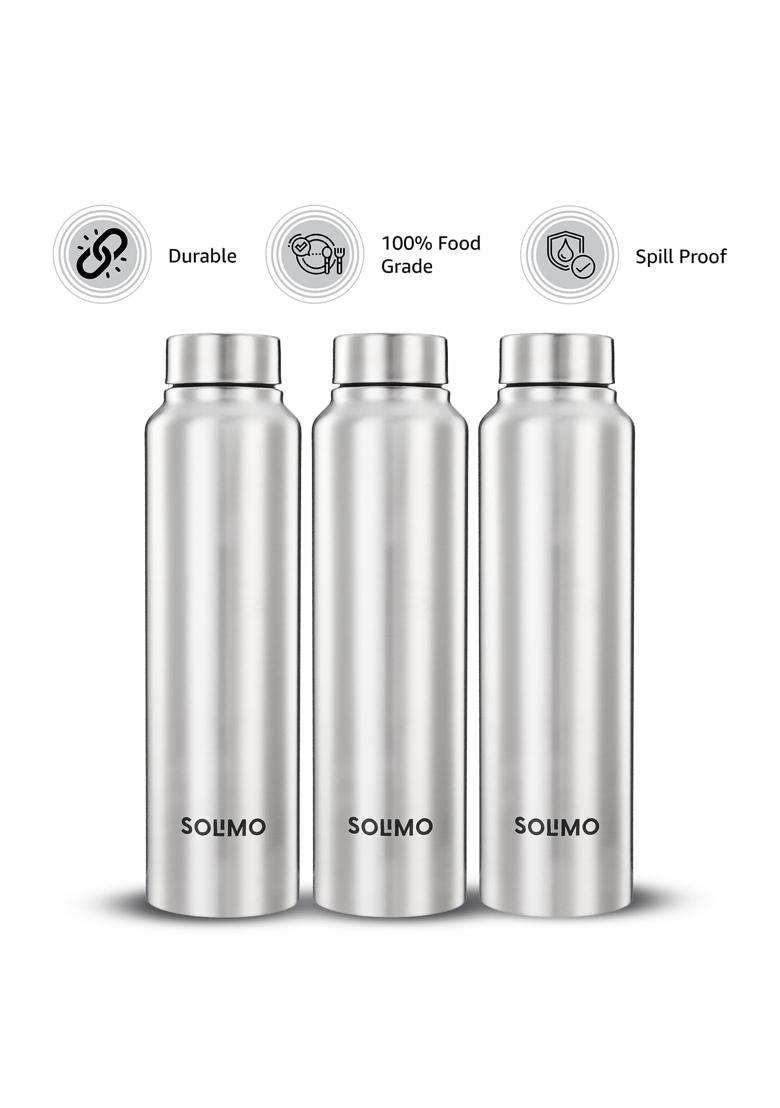 Solimo Amazon Brand Solimo Stainless Steel Water Bottles | 1 L | 1.1 Qt | 6-Piece Set | Food Safe | Rust Resistant - Indya