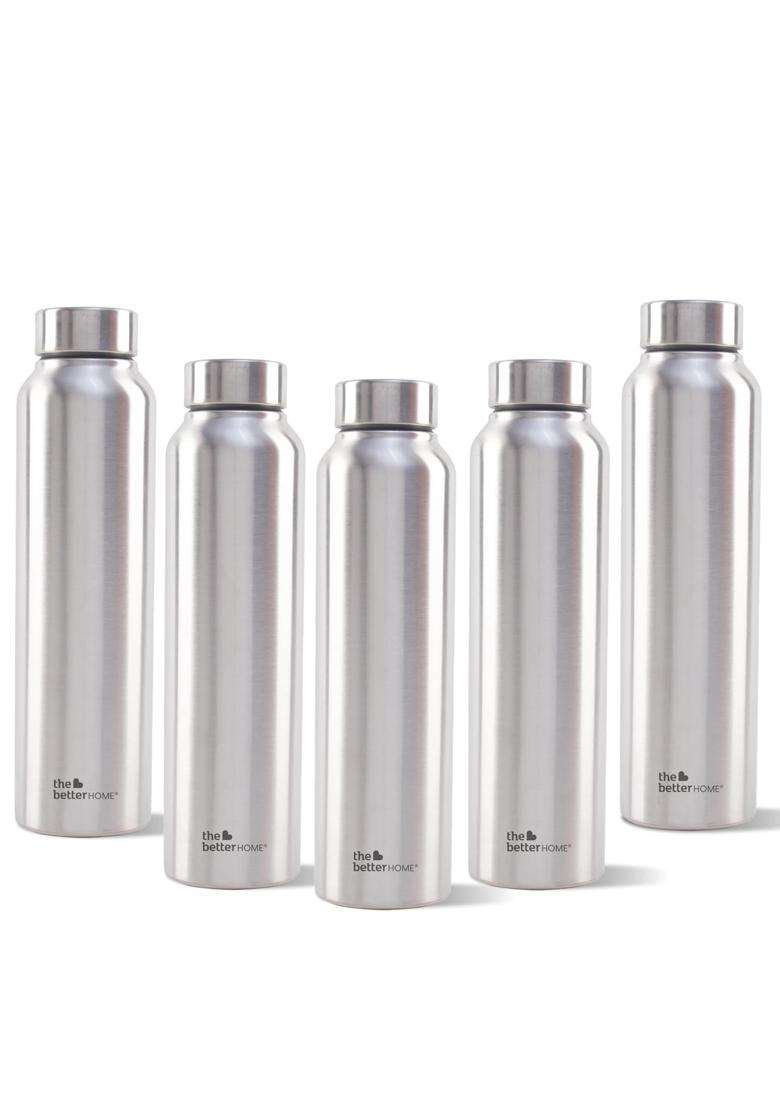 The Better Home Stainless Steel Bottle | 1 L | 1.1 Qt | Pack of 5 | BPA Free | Non-Toxic | Leak Proof | Rust Resistant - Indya