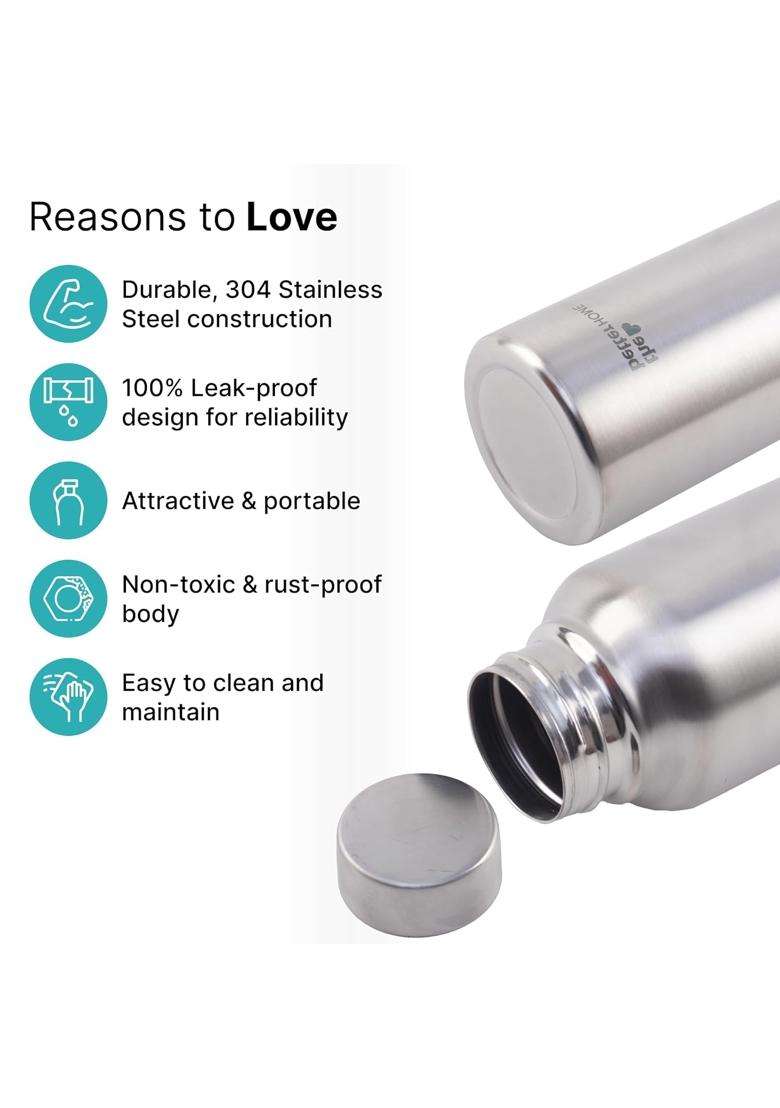 The Better Home Stainless Steel Bottle | 1 L | 1.1 Qt | Pack of 5 | BPA Free | Non-Toxic | Leak Proof | Rust Resistant - Indya