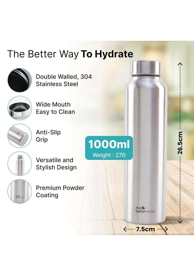 The Better Home Stainless Steel Bottle | 1 L | 1.1 Qt | Pack of 5 | BPA Free | Non-Toxic | Leak Proof | Rust Resistant - Indya