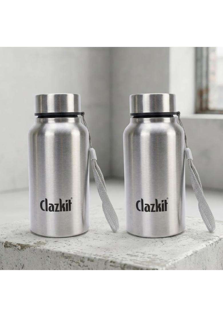 Clazkit Stainless Steel Water Bottle | 500 ml | 16.9 fl oz | Pack of 2 | Food Safe - Indya