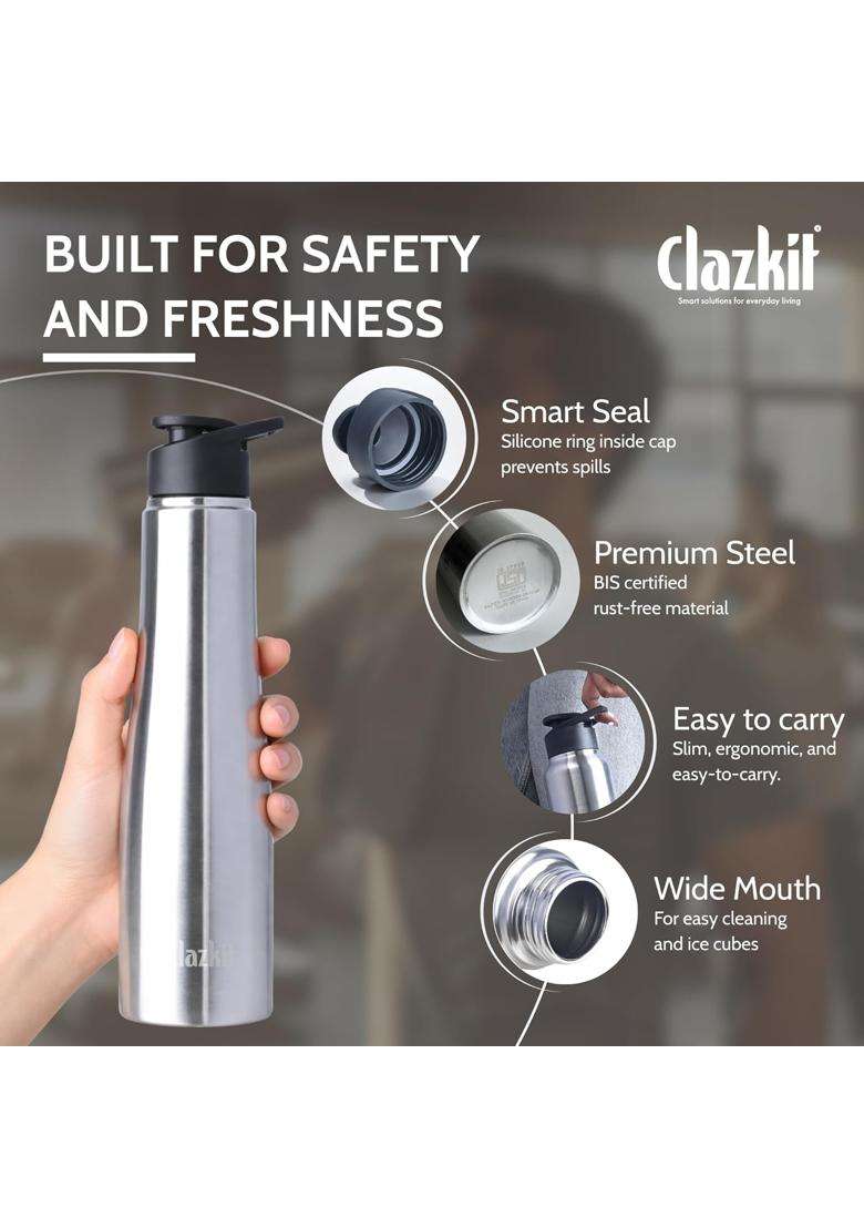 Clazkit Optimus Sporty Stainless Steel Water Bottle | 1000 ml | 33.8 fl oz | BPA Free | Leak Proof | Rust Resistant - Indya