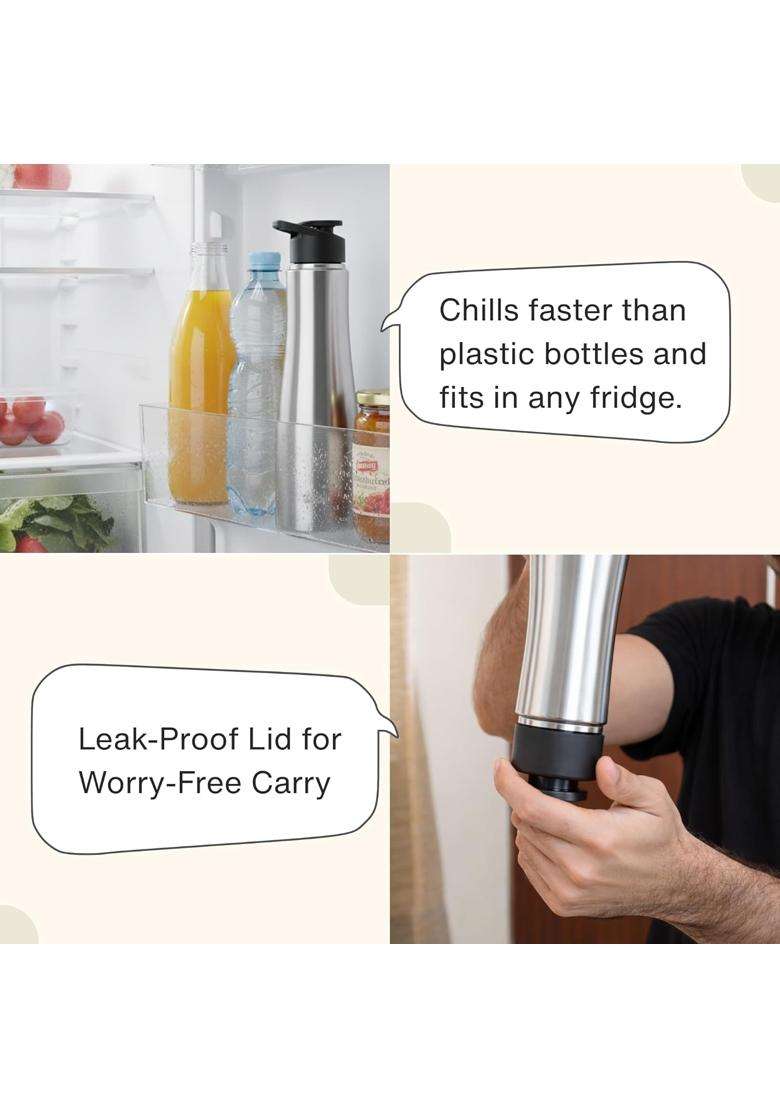 Clazkit Optimus Sporty Stainless Steel Water Bottle | 1000 ml | 33.8 fl oz | BPA Free | Leak Proof | Rust Resistant - Indya