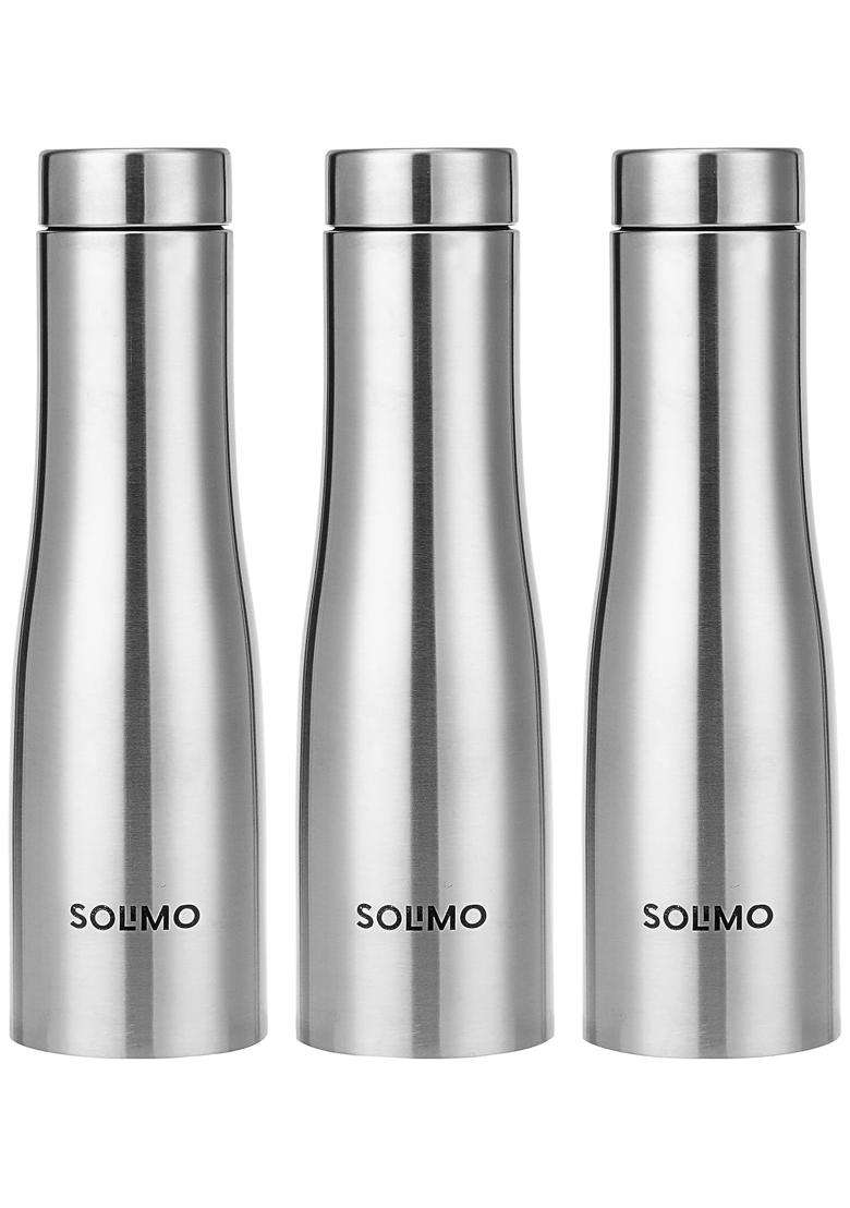 Solimo Amazon Brand Solimo Curved Stainless Steel Water Bottle | 3-Piece Set - Indya