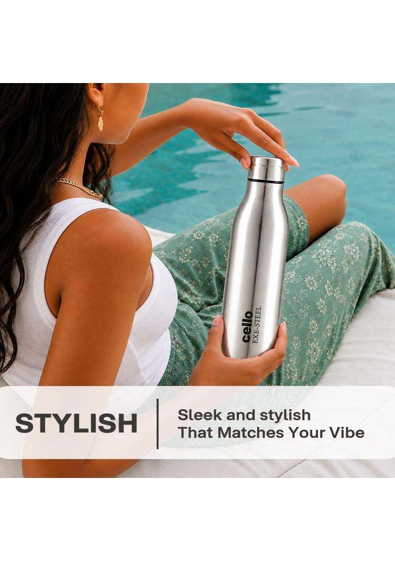 CELLO Frostiva Stainless Steel Water Bottle for Office Silver | 1000 ml | 33.8 fl oz | Leak Proof | Rust Resistant - Indya