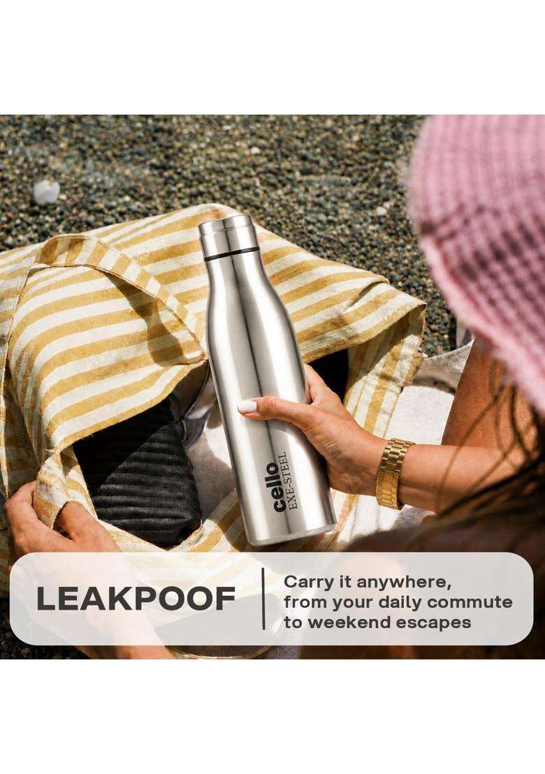 CELLO Frostiva Stainless Steel Water Bottle for Office Silver | 1000 ml | 33.8 fl oz | Leak Proof | Rust Resistant - Indya