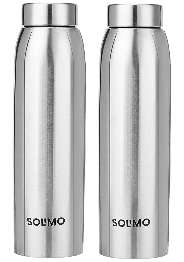 Solimo Amazon Brand Solimo Stainless Steel Water Bottle | 1 L | 1.1 Qt | 2-Piece Set - Indya