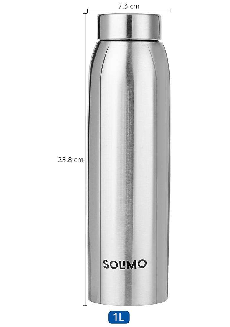 Solimo Amazon Brand Solimo Stainless Steel Water Bottle | 1 L | 1.1 Qt | 2-Piece Set - Indya