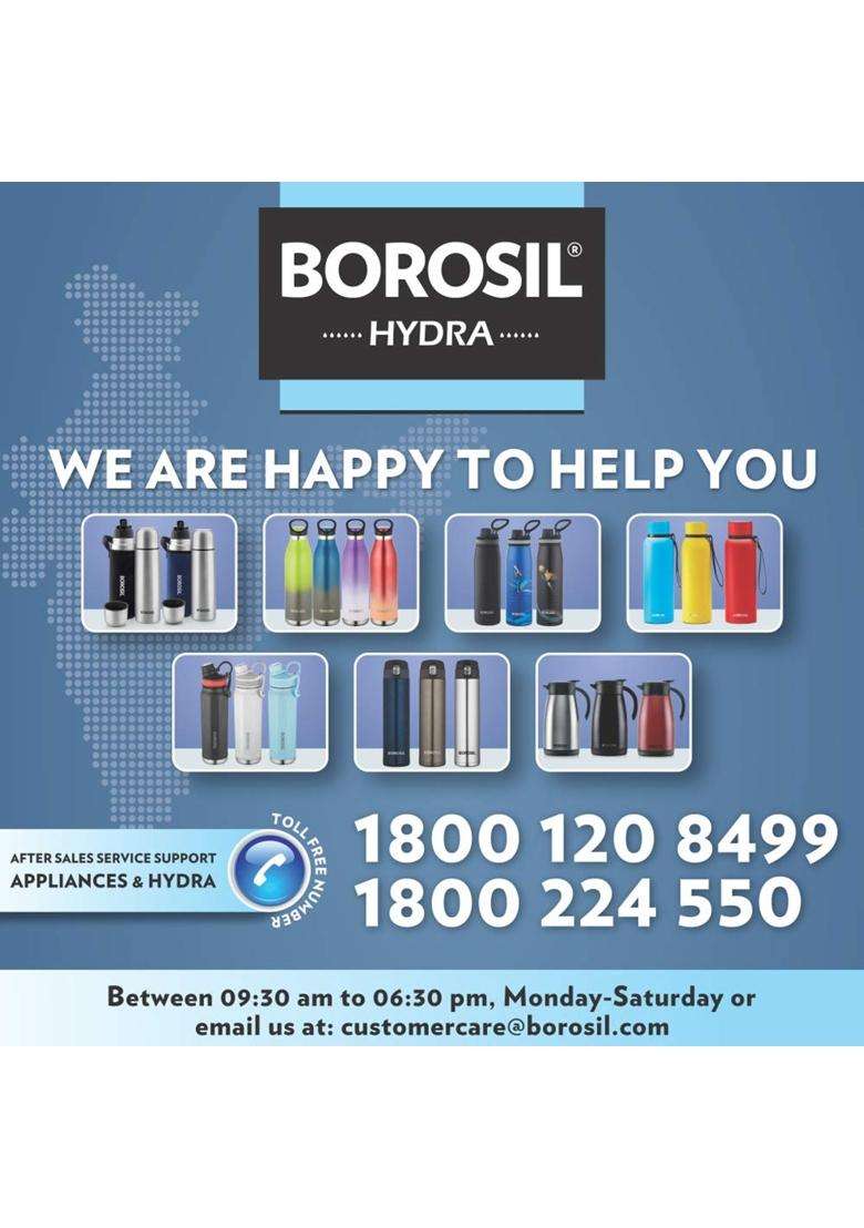 Borosil Hydra Grip N Sip Stainless Steel Water Bottle | 1000 ml | 33.8 fl oz | BPA Free | Leak Proof - Indya
