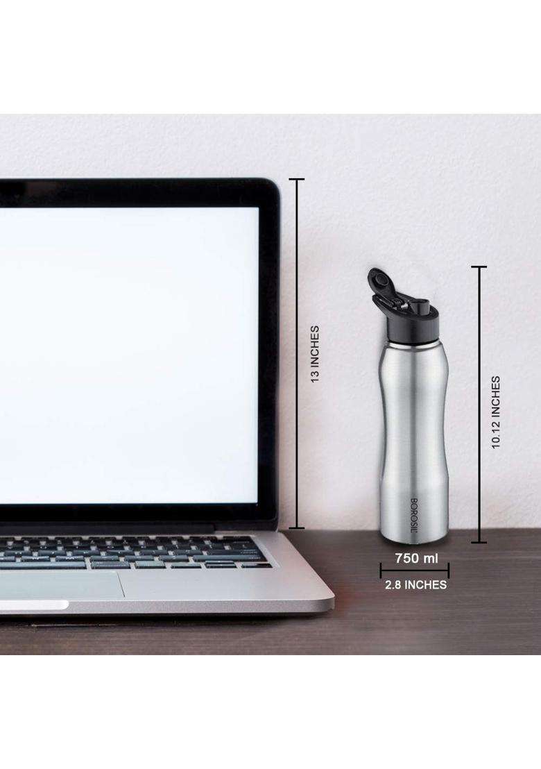 Borosil Hydra Grip N Sip Stainless Steel Water Bottle | 1000 ml | 33.8 fl oz | BPA Free | Leak Proof - Indya