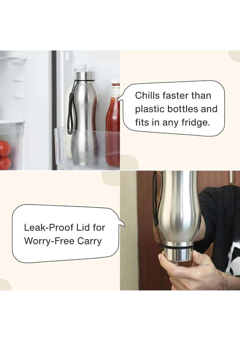 Clazkit Platina Pro Classic Stainless Steel Water Bottle | 1000 ml | 33.8 fl oz | BPA Free | Leak Proof | Rust Resistant - Indya
