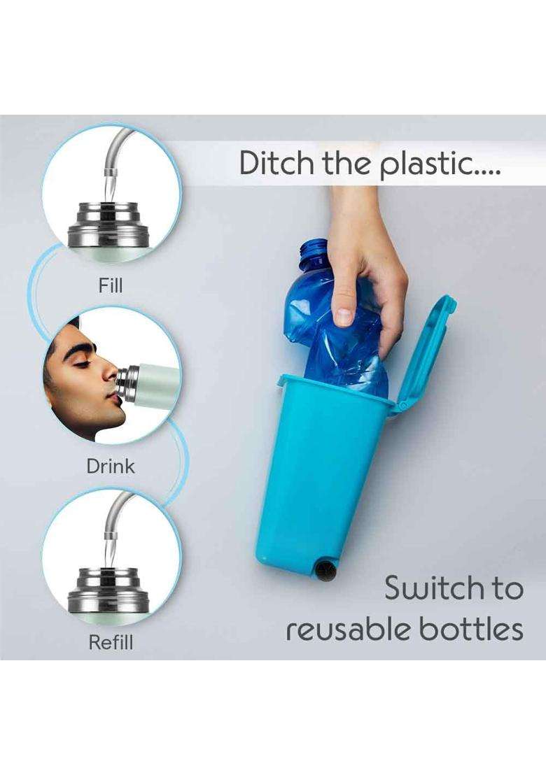 Borosil Hydra Coolsip Mint Stainless Steel Water Bottle | 1000 ml | 33.8 fl oz | Leak Proof - Indya