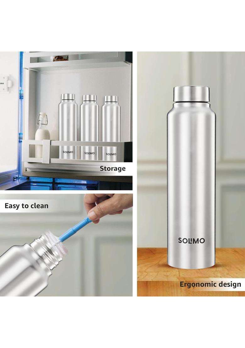 Solimo Bottle Stainless Steel Water Bottle | 1000 ml | 33.8 fl oz | Pack of 6 | Leak Proof - Indya
