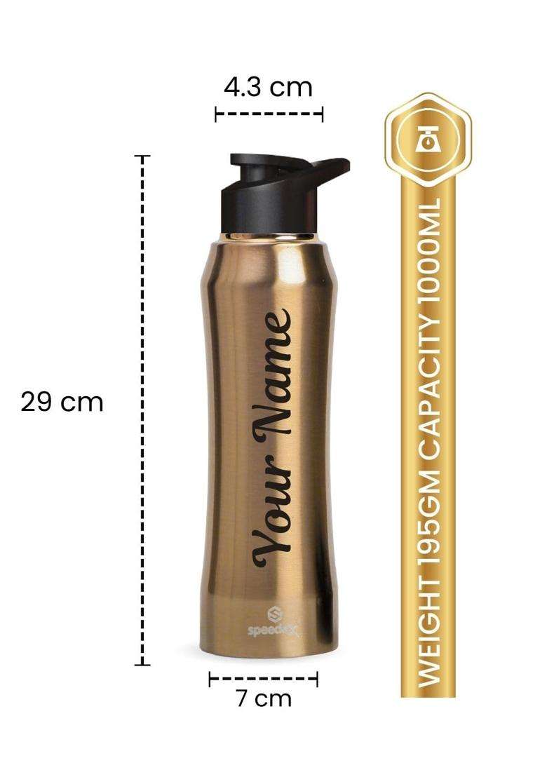 Speedex Stainless Steel Glacia Customised Gold Water Bottle with Sipper Cap Leak-Proof | 1 L | 1.1 Qt - Indya