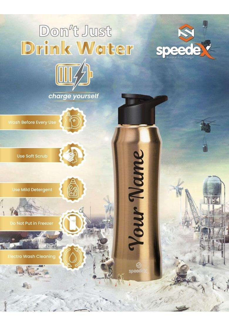 Speedex Stainless Steel Glacia Customised Gold Water Bottle with Sipper Cap Leak-Proof | 1 L | 1.1 Qt - Indya