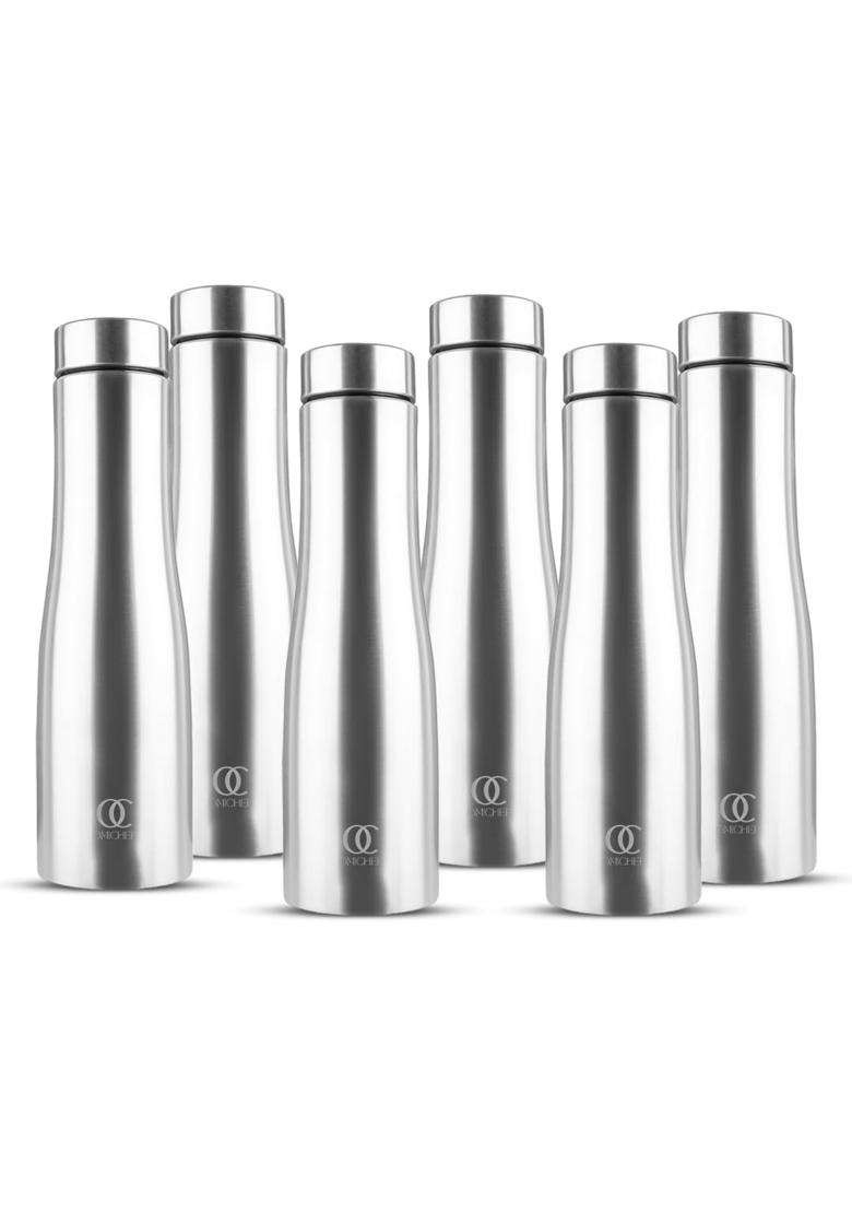 Omichef Hi-Rise Stainless Steel Single Wall | 1000 ml | 33.8 fl oz | Pack of 6 | BPA Free | Leak Proof - Indya