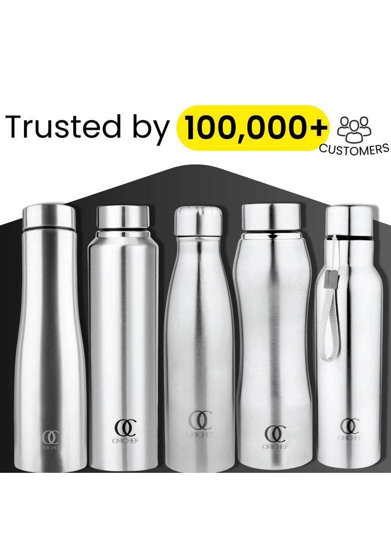 Omichef Hi-Rise Stainless Steel Single Wall | 1000 ml | 33.8 fl oz | Pack of 6 | BPA Free | Leak Proof - Indya