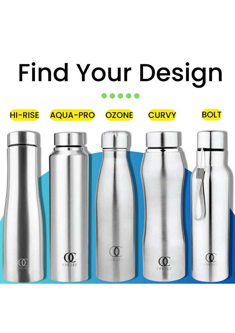Omichef Hi-Rise Stainless Steel Single Wall | 1000 ml | 33.8 fl oz | Pack of 6 | BPA Free | Leak Proof - Indya